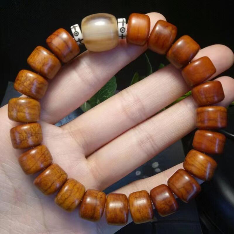 Product Introduction of Natural Cow Used Yak Hand String Bucket Bone Buddha Beads cinnabar  bracelet 0