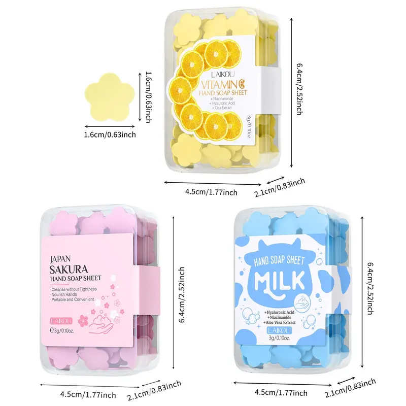 Portable Hand Washing Soap Sheets, 3 Boxes Disposable Soluble Mini Soap, Cleansing & Moisturizing, Scented Hand Wash Sheet for Travel Outdoor Use 1