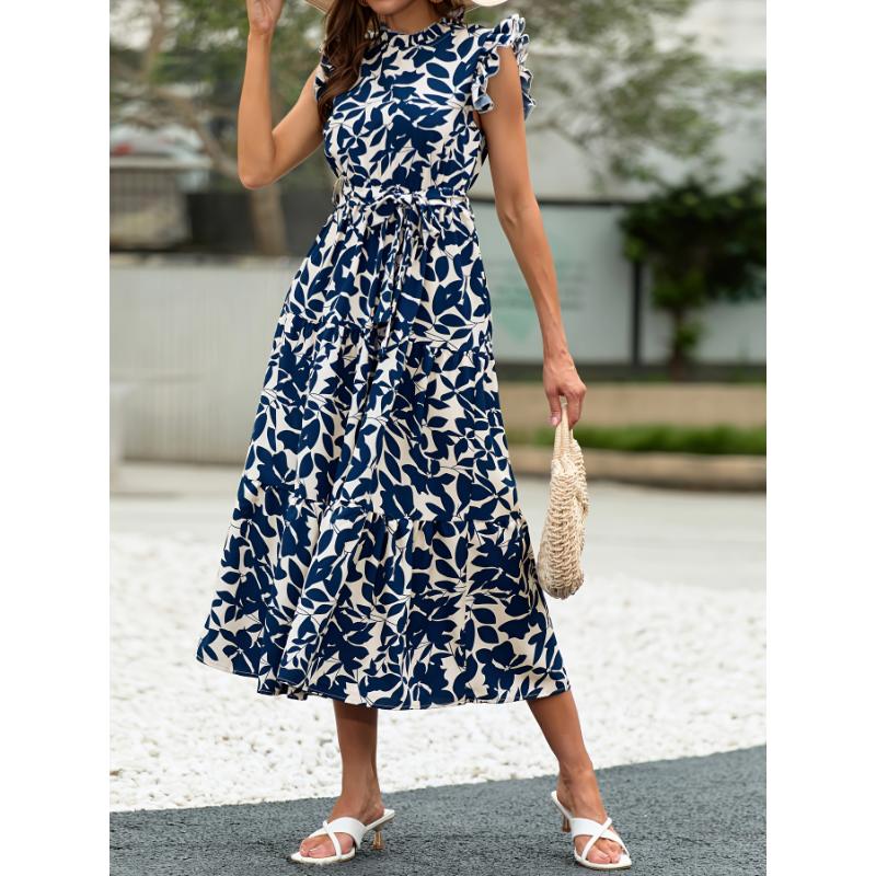 Casual Bronzing Pattern Patchwork Ruffle Contrast Button Collar A Line Dresses Casual Bronzing Pattern Patchwork Ruffle Contrast Button Collar A Line Dresses