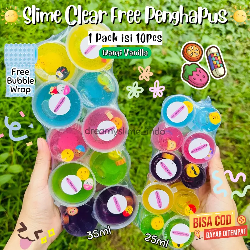 (10 PCS) SLIME CLEAR FREE PENGHAPUS 35ML MURAH / SLIME MURAH /CLEAR SLIME MURAH 35ML ISI 10 GROSIR