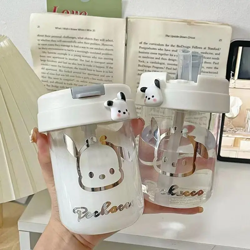 Bình Nước Dễ Thương, Dung Tích 300ml, Thiết Kế Hoạt Hình Sáng Tạo, Có Ống Hút Và Nắp Đậy, Chống Tràn Cầm Tay V2H4 6