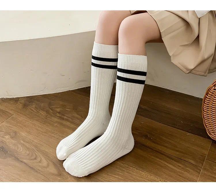 Product Introduction of Spring Autumn Soft Cotton Korean Fashion School Sock for Kids Boy Girl Simplicity Solid Color Striped Calf Sock for Children 13