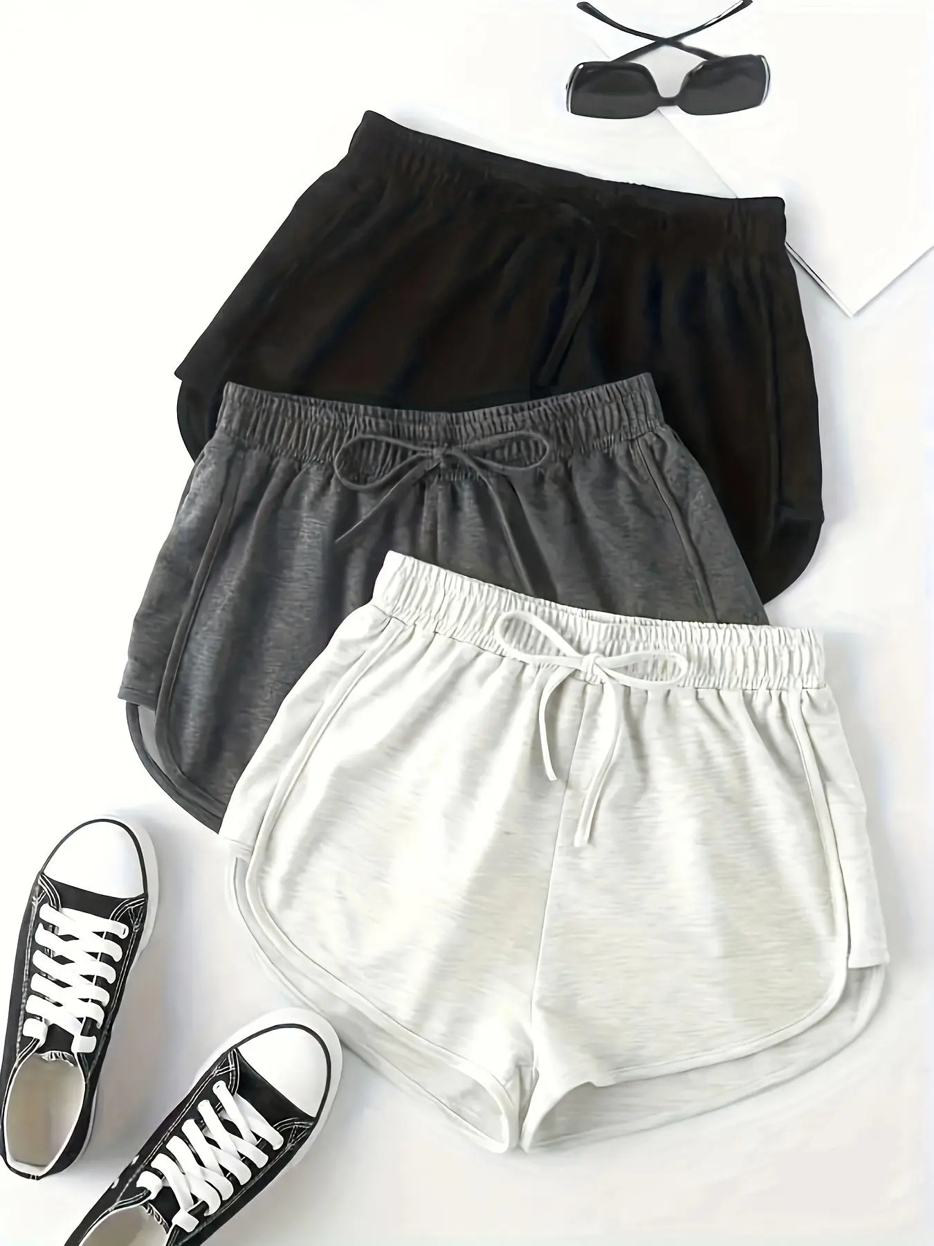 Women's Solid Color Tie Front Elastic Waist Sports Shorts, Regular Fit Casual Comfortable Breathable Shorts for Yoga Gym Workout Running, Ladies Sportswear for All Seasons