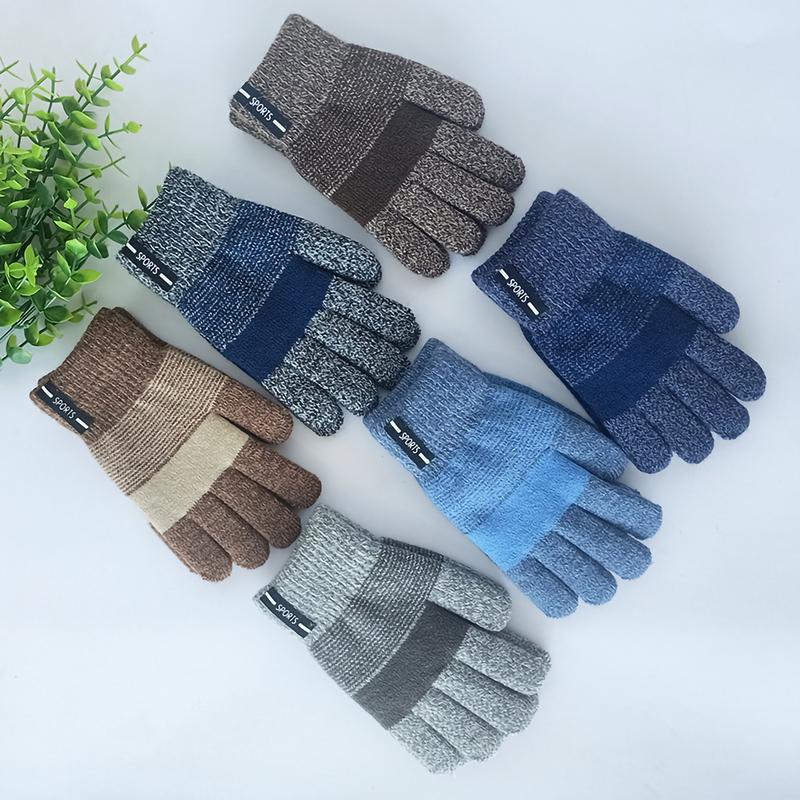 Qzgsaki-1 Đôi Găng Tay Trẻ Em 6-12 Tuổi, Sọc, Dệt Kim, Mùa Thu Đông, Màu Tương Phản, Vòng Bít Có Gân, Găng Tay Ngoài Trời 0
