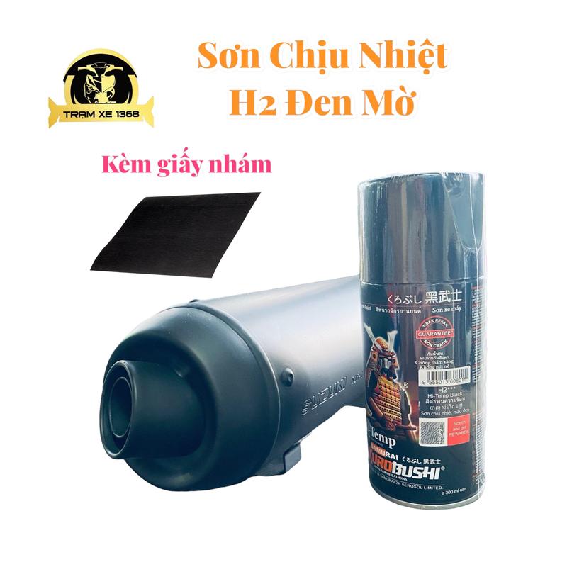 Sơn Samurai H2 Chịu Nhiệt Chống Cháy Màu Đen Mờ 300ml kèm giấy chà nhám