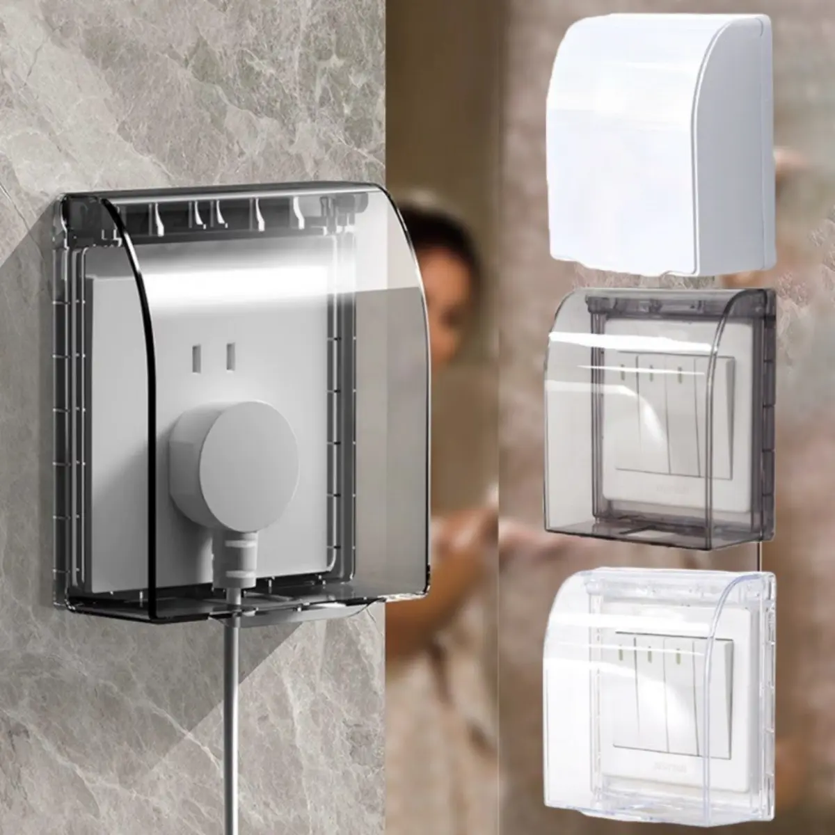 Socket Protection Cover 86 Type Switch Box Splash-Proof Case Plug Protector Self-Adhesive Waterproof Dustproof Simple Toilet Bathroom Supplies