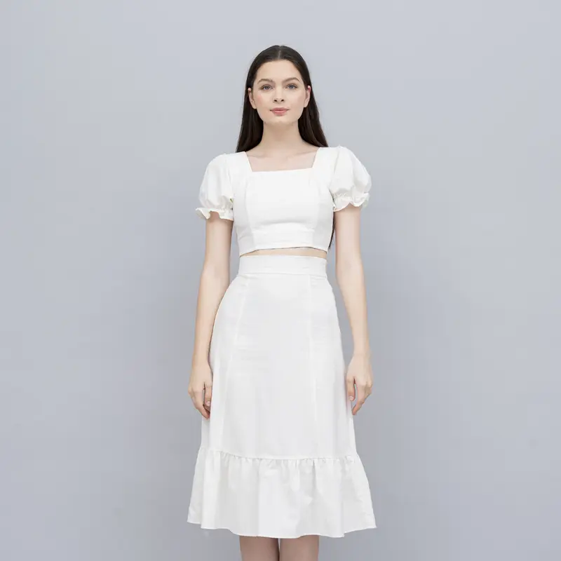 JOUETA | Eura Atasan Wanita Korean Style Ruffle Kekinian Terbaru Warna Putih Bahan Linen 1