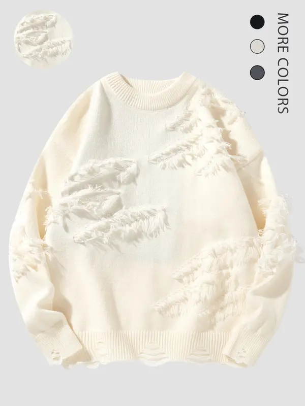 Men's Ripped Drop Shoulder Sweater, Men's and Women's Lazy and Versatile Ins Style Casual Fashion Knitted Pullover for Fall & Winter, Fashion Men's Knitwear for Daily Wear 0