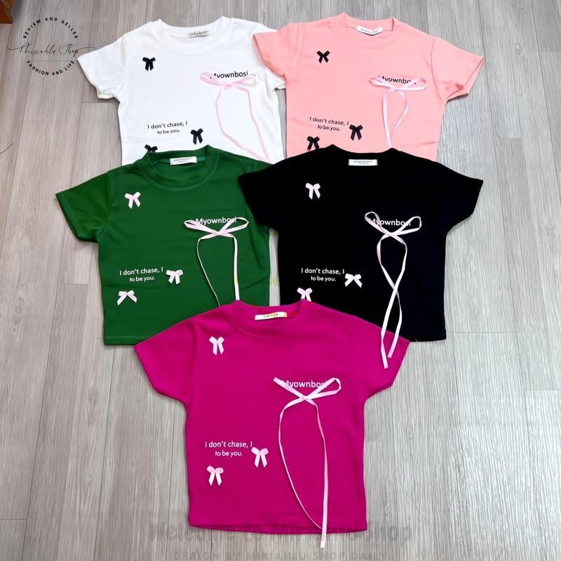 Product Introduction of Áo Croptop Borip Basic Ôm Body In Chữ "I Don't Chase" Đính Nơ Dài, MLS11, Women Thun Sen Sò Hoa Sen Trắng Kem Tre Cổ Tròn Dáng Ngắn 18