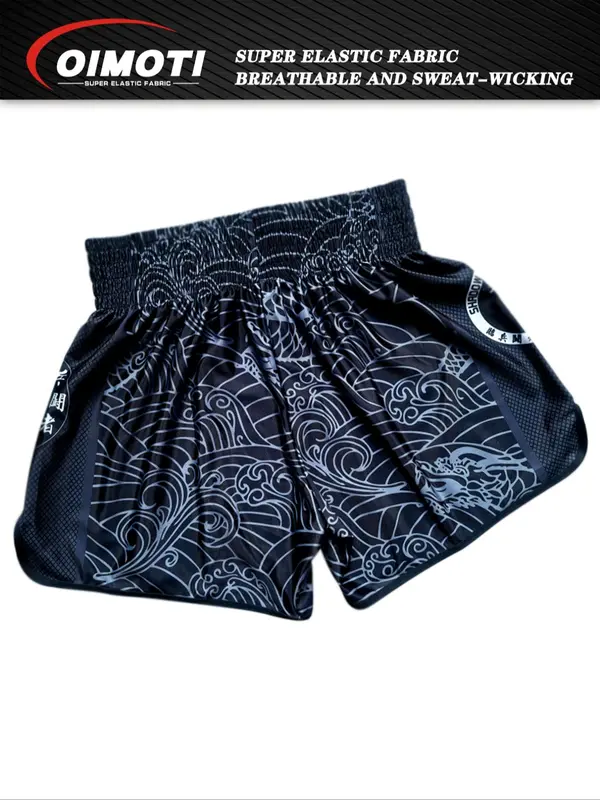 Men's Letter Print Split Hem Sports Shorts, Breathable Quick Drying Elastic Waist Boxing Shorts, Men's Sportswear for Gym Workout Running 1