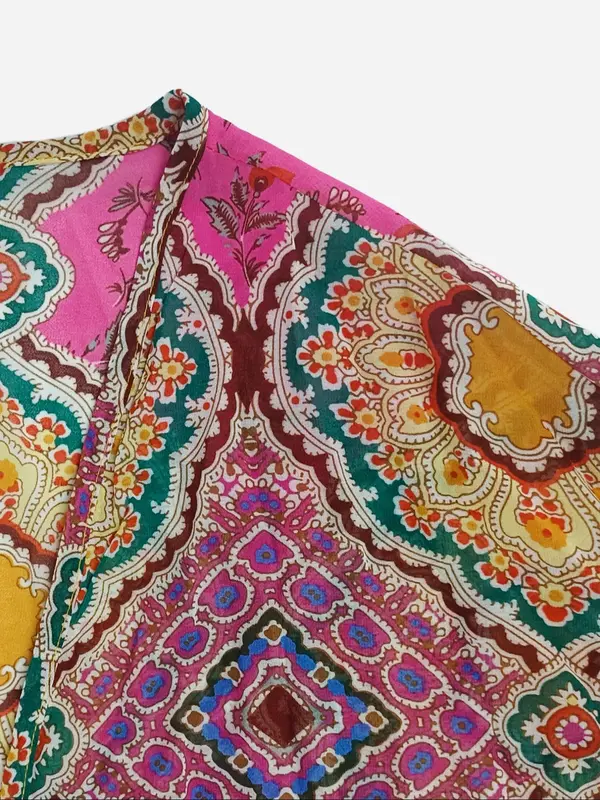 Two-Piece Set Women's Boho Summer Sets, Summer Clothes for Women, Co Ord Set Summer, Ethnic Pattern Kimono & Wide Leg Pants, Summer Outfits 2024, Open Front Top with Palazzo Pants, Two Piece Set Clothing 8