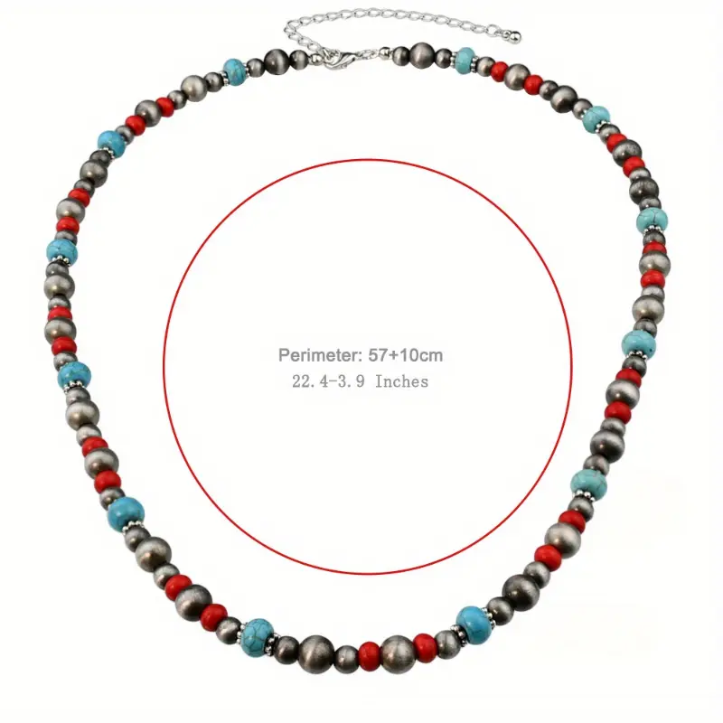 Retro Bohemian red turquoise beaded national necklace earrings bracelet set of three. delicate gift 4