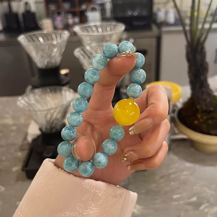 Blue Ocean Jasper Bead Bracelet Minimalist Chic Unique Design High Fashion Oriental Elegance