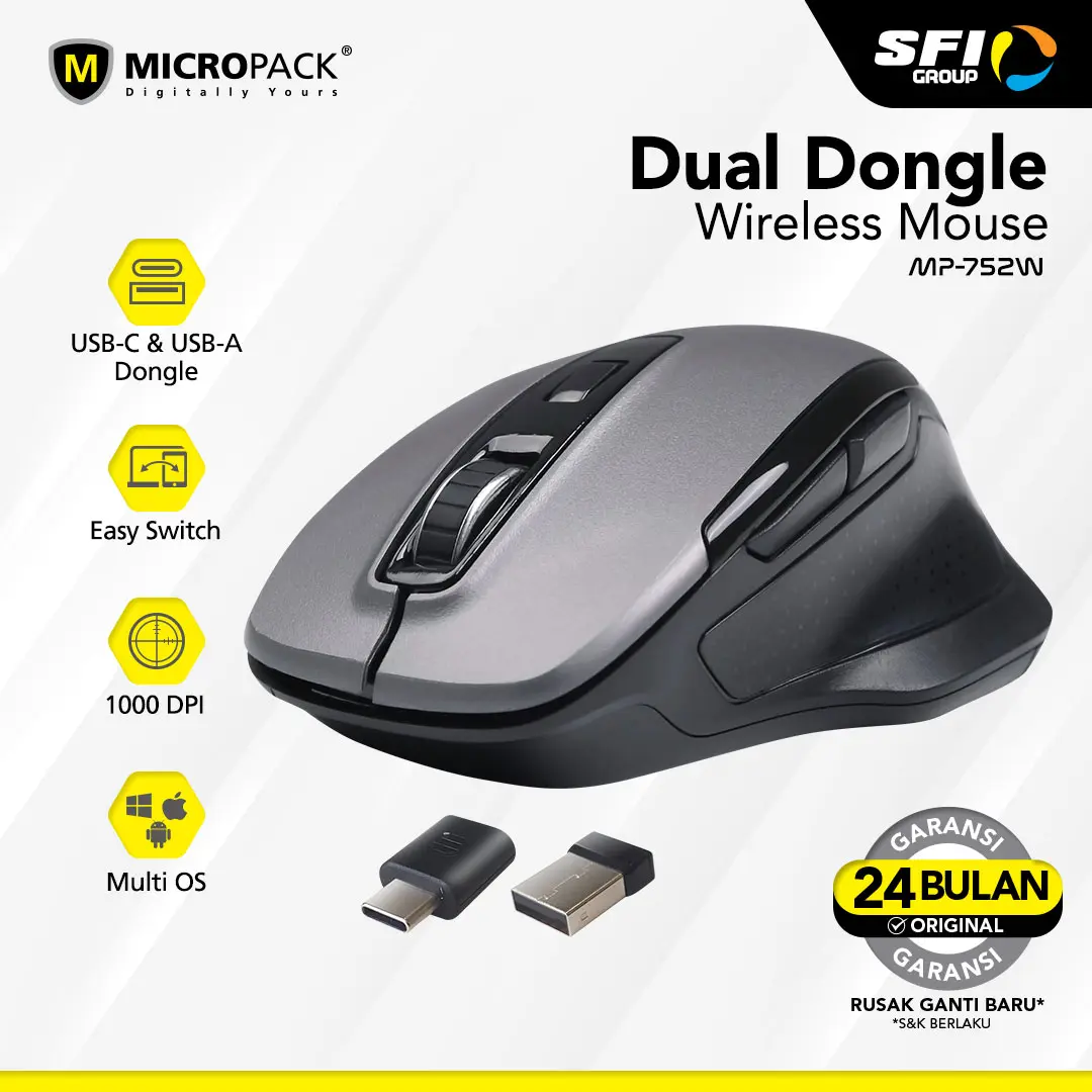 Mouse Dual Wireless Micropack Receiver USB C & USB A Speedy Pro - MP-752W