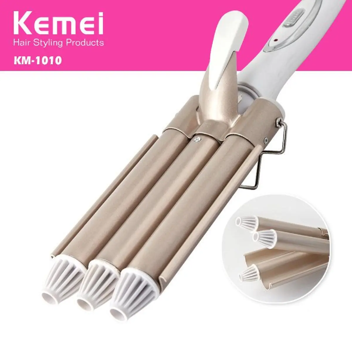Máy làm tóc, máy bấm tóc 3 trục gơn sóng Kemei KM-1010