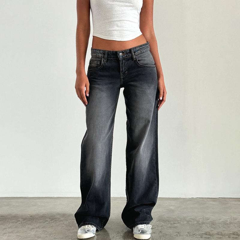 Product Introduction of Women Casual Low Rise Jeans Fashion Loose Straight Leg Denim Pants with Pockets for Summer Spring 44