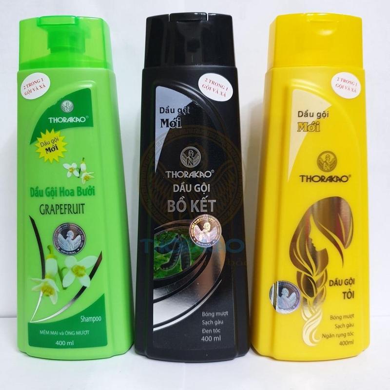 Dầu gội Thorakao hương hoa bưởi, bồ kết, tỏi, chanh sả bạc hà, củ sả mần trầu, hà thủ ô - lọ 400ml