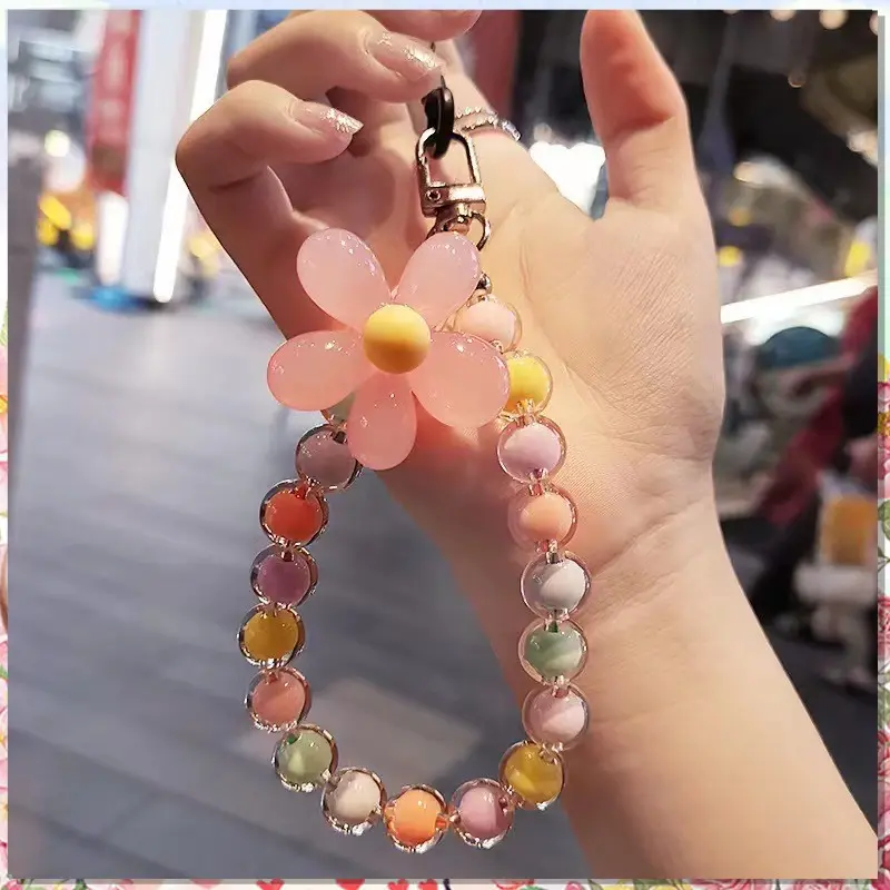 Tali Pergelangan Tangan Manik-manik Kristal Buatan Tangan Ins Portabel Tali Pergelangan Tangan Manik-manik Bulat Warna-warni