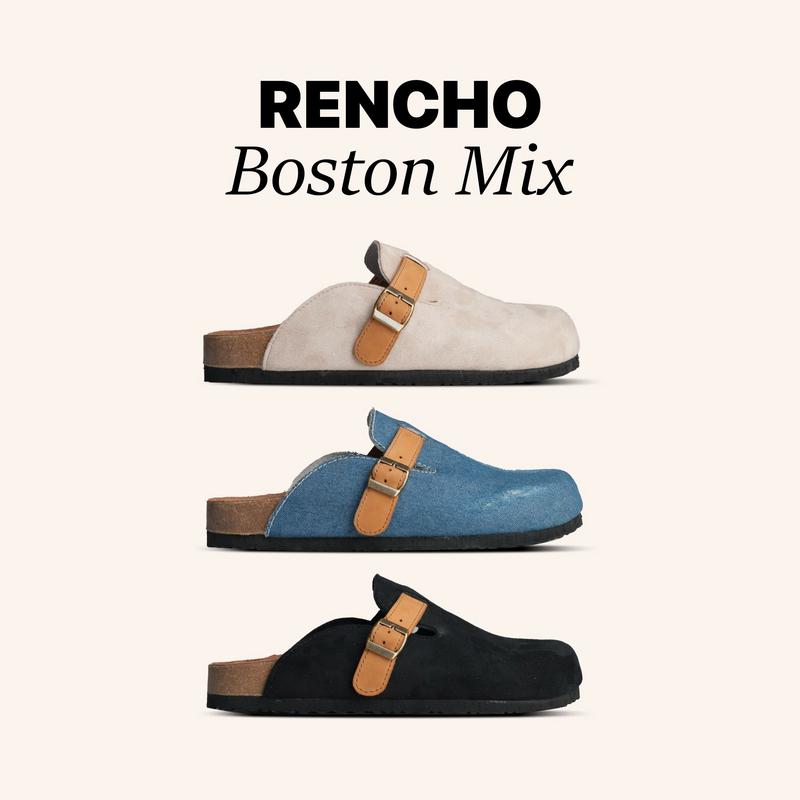  RENCHO PREMIUM dép da bít mũi MULE BOSTON MIX LÓT DA BÒ NGUYÊN TẤM đế trấu định hình lòng bàn chân 