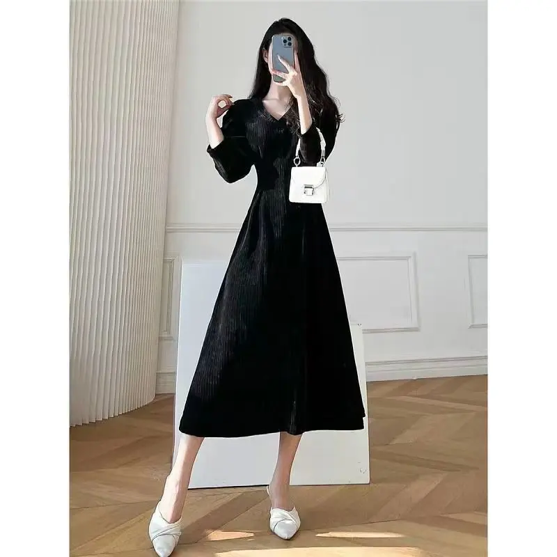 Váy Trắng, Phong Cách Pháp, Dài Tay, Bộ Sưu Tập Mùa Xuân Và Mùa Thu, Thiết Kế Mới, Bó Sát Eo Cao Cấp, Phong Cách Cổ Điển Và Quý Phái, Váy Dài Nữ Thần Women Dress 2