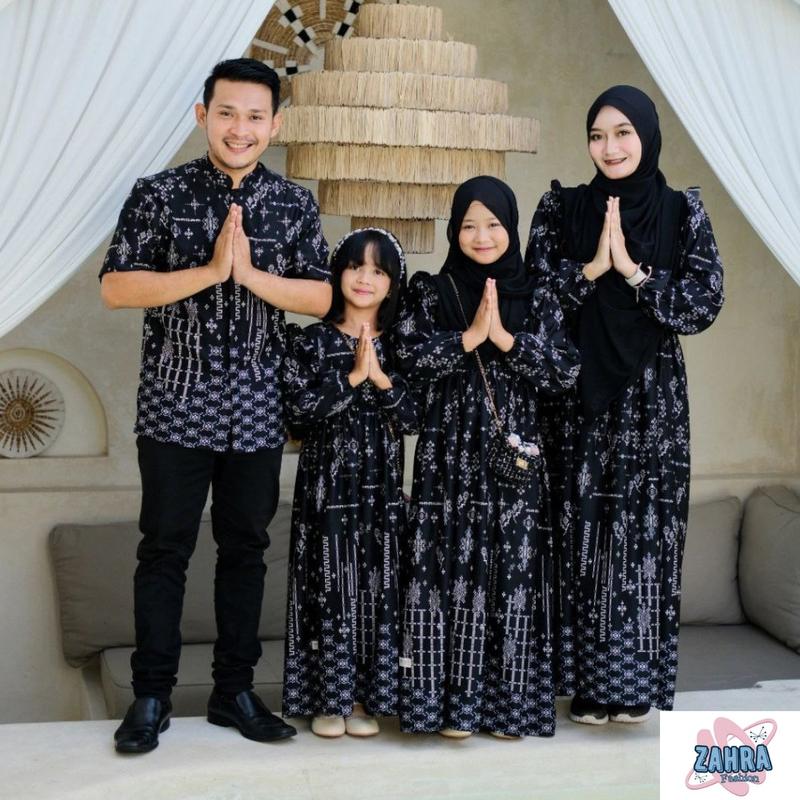 Product Introduction of set couple family motif malika koko dewasa gamis dewasa koko anak gamis anak Keluarga Muslim Mewah Ibu Wanita Pasangan Biru Hijau Panjang 2
