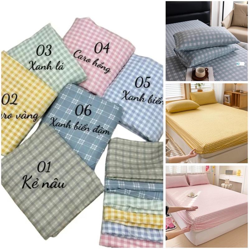 Bộ ga gối cotton ĐŨI 3 món, chất liệu Đũi Đậu nành thoáng mát mềm mịn, ga chun bọc nệm dưới 15cm