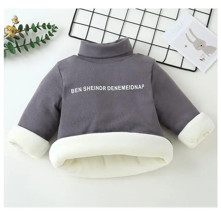 Áo len bông cho trẻ em, hàng mới về, lớp lót lông cừu hai lớp, áo sơ mi đế dày, thời trang, thích hợp cho bé trai và bé gái, cổ cao, giữ ấm trên ô tô, kiểu dáng 8