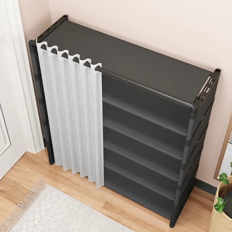 Xiaohongshu Simple Entryway Shoe Rack Multi-layer Household Sturdy Cover Curtain Dustproof Shoe Cabinet Doorway Shoe Rack Rental Room Storage Cabinet