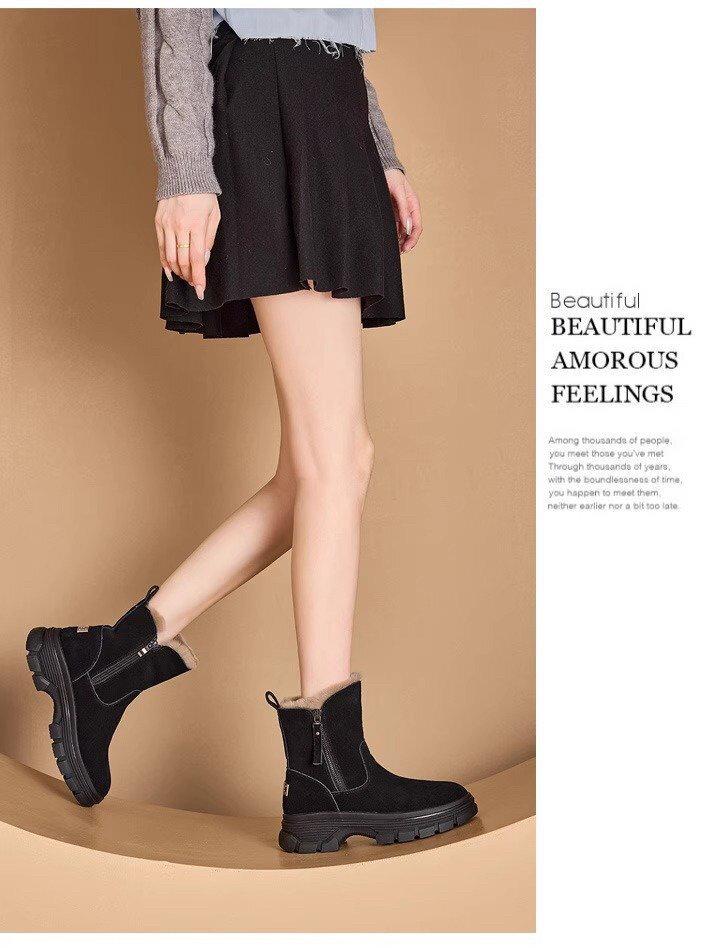 Product Introduction of Red Qingying Brand Thick Bottom Fur Lined Martin Boots Women's Winter Snow Boots Anti Slip Warm Casual Short Tube Boots 19