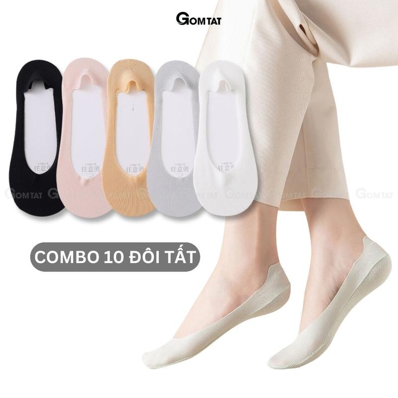  Combo 10 đôi tất lười nữ GOMTAT trơn sọc gân chất liệu sợi cotton mát đi giày búp bê vớ tàng hình nữ có đệm cao su chống tuột gót - BUB-KOL-1302-CB10 