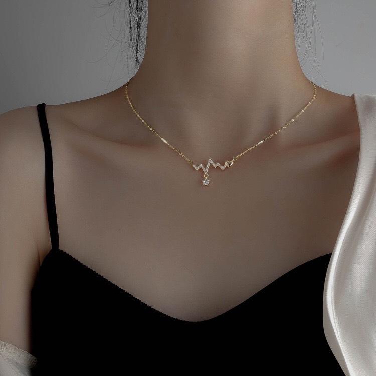 Dây chuyền nữ nhịp sóng trái tim xu hướng hạt chuỗi 0