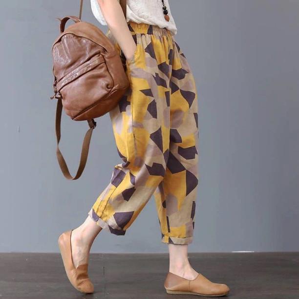 Quần Harem, Hàng Mới Về Với Chất Liệu Cotton, Mỏng Và Bó Sát, Quần Rộng Thùng Thình In Họa Tiết, Ngoại Cỡ, Quần Thường Ngày Vải Lanh Và Cotton, Dáng Rộng Vừa Vặn, Thích Hợp Cho Mẹ, Quần Cropped, [3595 Lặp Lại] quần  xanh  đen quần  ống  rộng  xám  tiêu 6