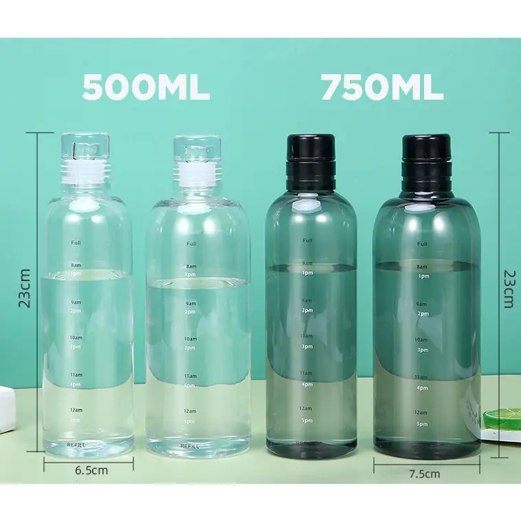 Tumbler Botol minum anti bocor / botol transparan / Tumbler olahraga / botol portable dengan panduan jam Air tupperware cute Cangkir Minuman Plastik Bottles Kitchenware Silicon Water 1