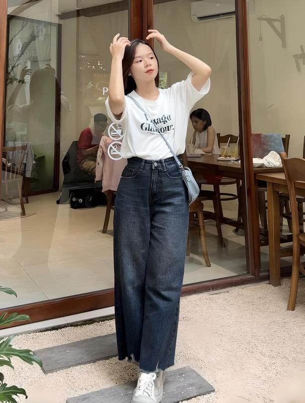 [Vải QC Cao Cấp]Quần Jean Ống Suông Rộng Form Lửng Tua Rua Pants Nữ Denim Leda Nấm Lùn