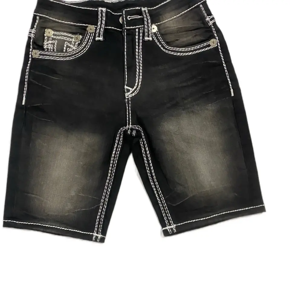 Quần Short Jeans Nam - Quần Co Dãn Tốt - Chất Vải Dày - Túi Sau Không Có Nắp - Phối Hoạ Tiết Chỉ Chữ U Thời Trang