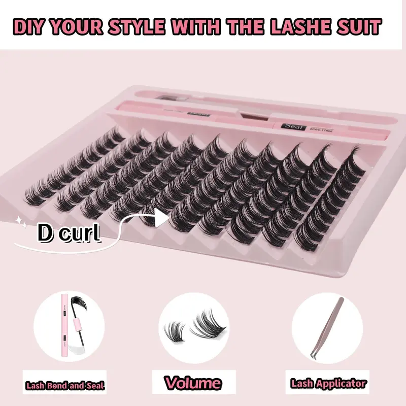 Individual False Eyelashes with Lash Bond and Seal and Lash Applicator Tool, Natural Look DIY Lash Extension Kit, Natural Curling Cluster Lashes for Eye Makeup, Summer Makeup, Valentine's Day Gift for Women, Cluster Lashes Kit 2
