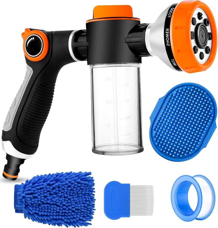 TikTok Shop Upgrade Pup Jet Dog Wash for Outdoor Dog Shampoo Hose Attachment with Soap Dispenser Dog Wash Hose Attachment with Pet Bath Brush Car Wash Mitt and Dog Comb for Showering