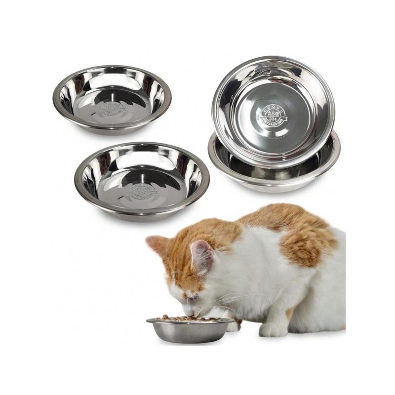 TikTok Shop Furry Friends Shop 4 Pcs Stainless Steel Cat Bowls 5.5 Inches Metal Cat Bowl Cat Food Bowls For Indoor Cats Whisker Fatigue Cat Bowl Shallow Cat Food Dish Kitten Food Bowl