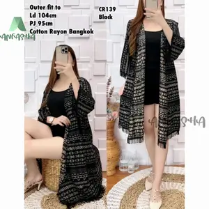 CARDIGAN KIMONO RUMBAI PANJANG / Cardigan wanita bahan katun Rayon ORY BY TOKO ANFASHA