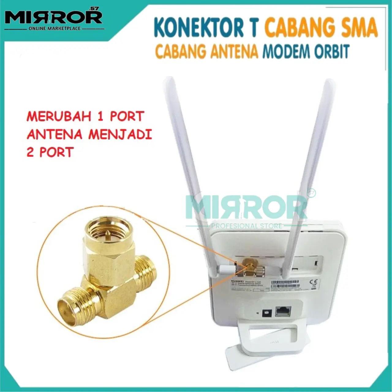 Konektor T Konektor Antena Modem Orbit SMA Male ke Dua SMA Female Gold ...