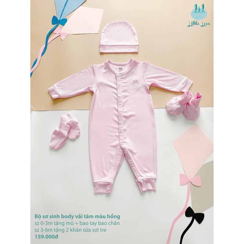 LL Body sơ sinh vải tăm lụa size 0-3 tặng kèm mũ bao tay bao chân