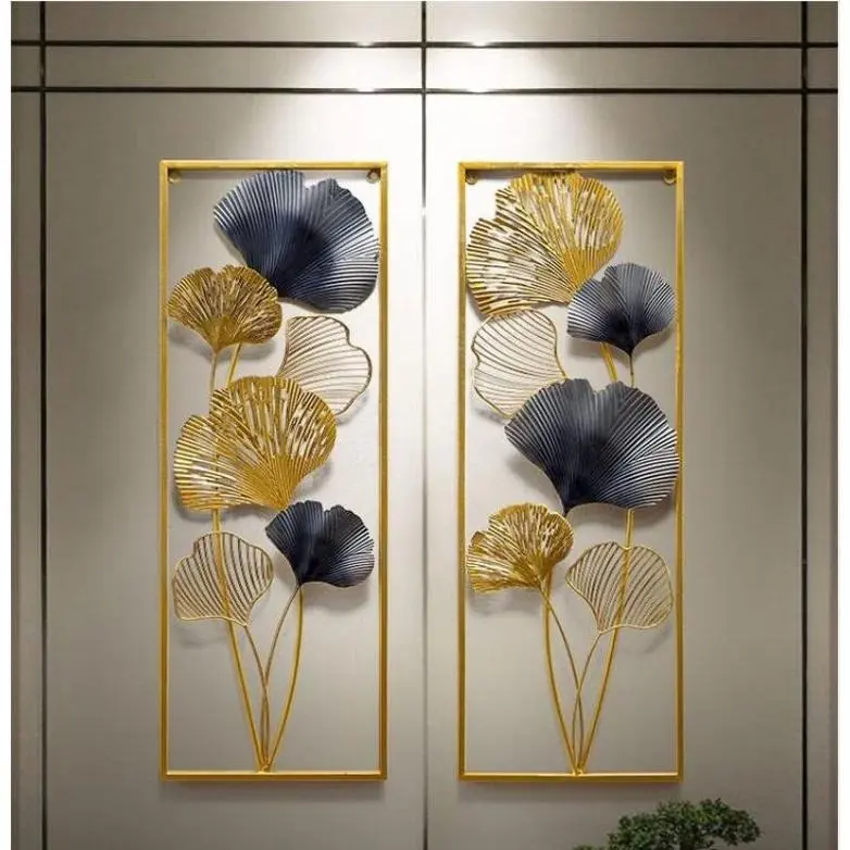 Walldecor Berkah Satu Set Isi 2 Hiasan Dinding Besi Frame Metal Gold 85x31 Wall Decor Nordic Gingko