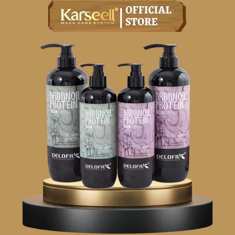 Cặp dầu gội xả Dưỡng tóc Arganoil protein delofil 500ml 800ml *2. Dưỡng ẩm phục hồi tóc khô sơ hư tổn giảm rụng tóc giảm gàu dầu chăm sóc tóc