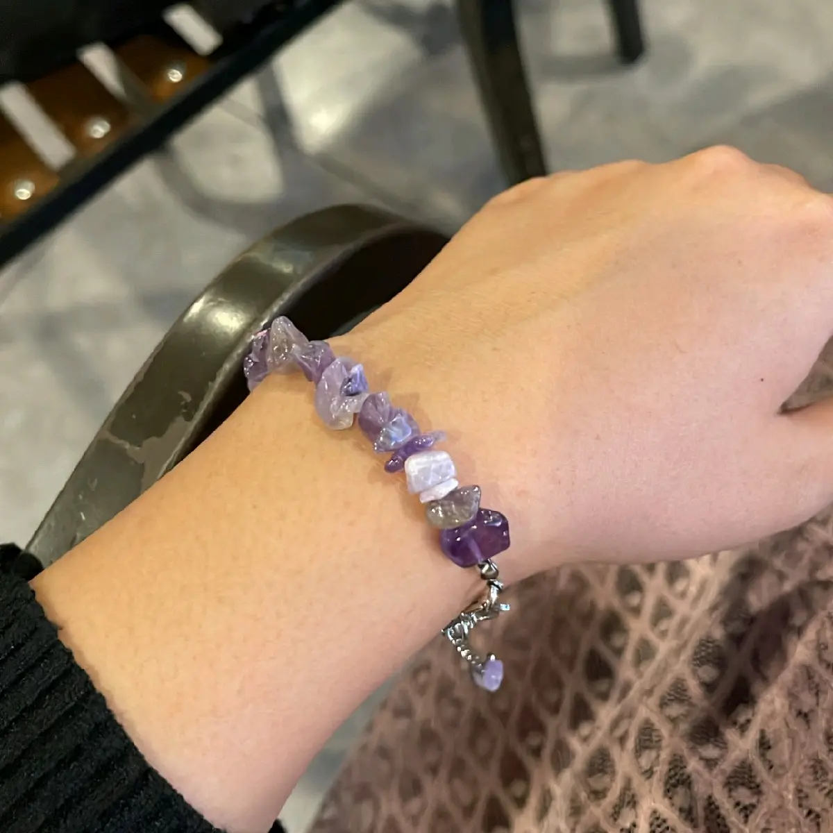 Gelang Batu Alam Etnik Natural Stone Bracelet Aesthetic Perempuan Laki-laki Harian Bahan Batu Kristal Tali Senar Khusus Size 15-20 cm Rantai Monel