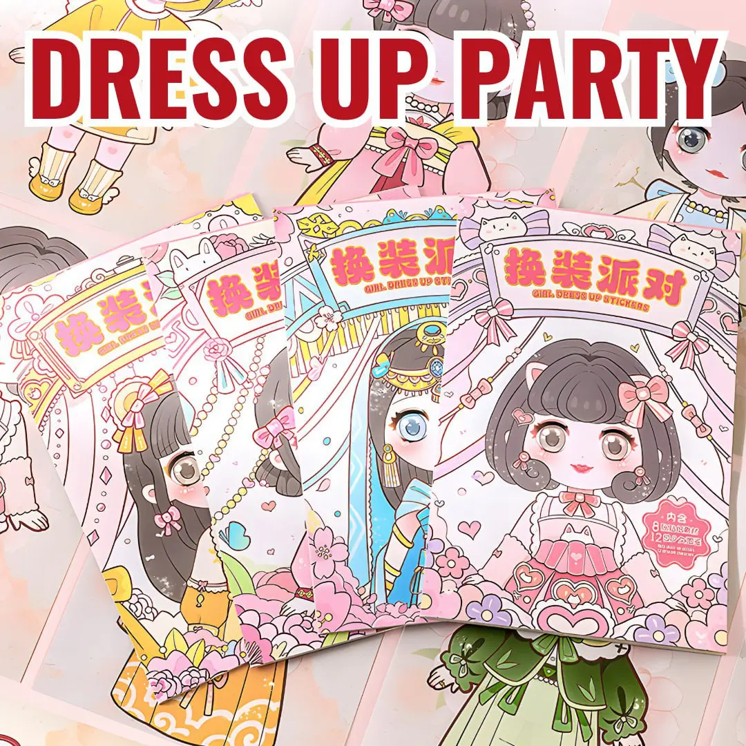 Girls Dress Up Party Fashion Stickers Activity 4 Pieces Book for Kids by WISHLAND