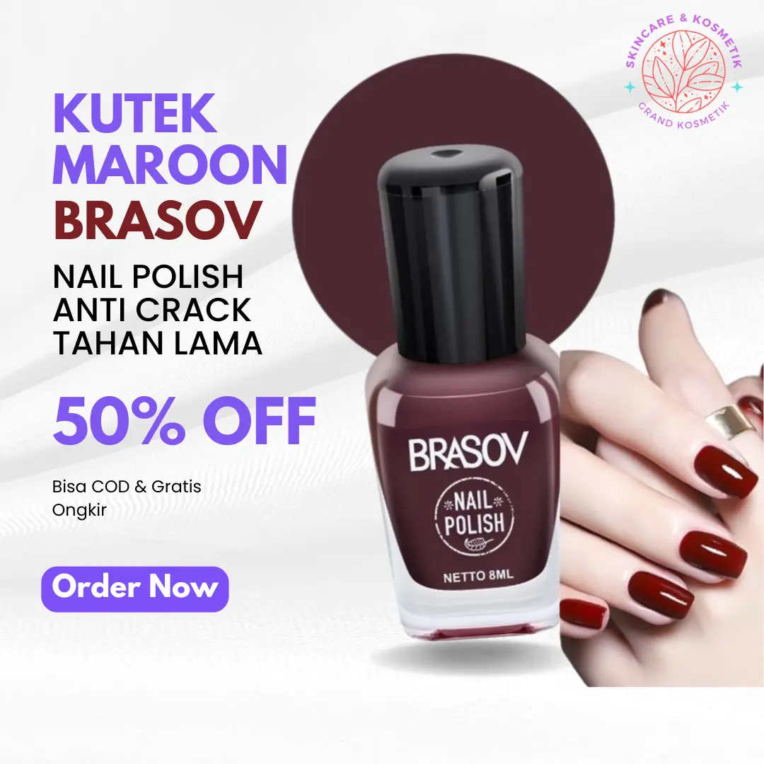 Brasov Kutek Merah Maroon Mengkilap 101 Nail Polish 8 Ml | BPOM Art nail Cat Kuku