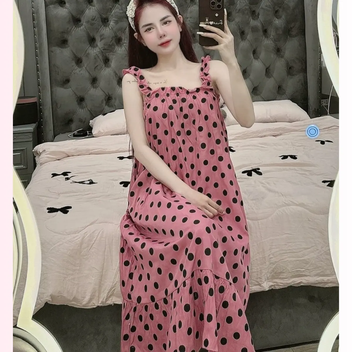 Đầm 2 dây váy mặc nhà dễ thương chất đũi xốp phom 45-75 kg LANUTA DX Nữ Women Váy Ngủ Đầm Ngủ Dress