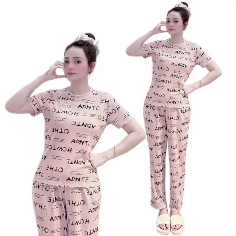 set đồ bộ thun gân quần BAGGY, áo form ngắn cổ tròn tay ngắn mặc nhà.  Phù hợp mọi độ tuổi nhiều màu 6
