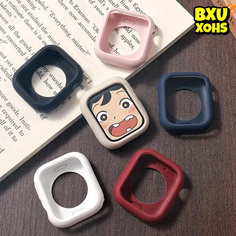 Silicone Rubber Case for IWatch Apple Watch Ultra 3 2 Series 11 10 9 8 7 6 5 4 SE 3 2 49mm 46mm 42mm 45mm 44mm 40mm 41mm 38mm Soft Candy Screen Protector Anti Gores Silikon Material Cover Bumper Jam Tangan Smartwatch for DT No 1 HW22 W26 IWO