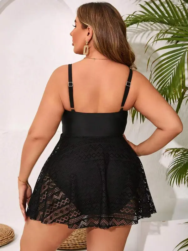 Plus Size Solid Color Ruched One-piece Swimsuit, Casual Comfortable Breathable Adjustable Strap Swimwear for Beach Holiday Vacation, Women's Swimsuit for All Seasons, Swimsuit for Women, Swim Bodysuit, Summer Spaghetti Strap Modest Swimsuit 1